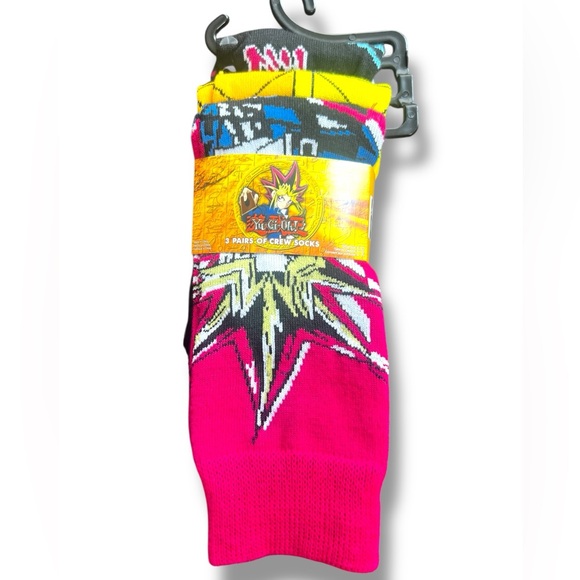 3 Pairs Yu-Gi-Oh! Men's Crew Socks - Red, Yellow, Blue Size 8-12 Fun Colorful - Picture 1 of 6